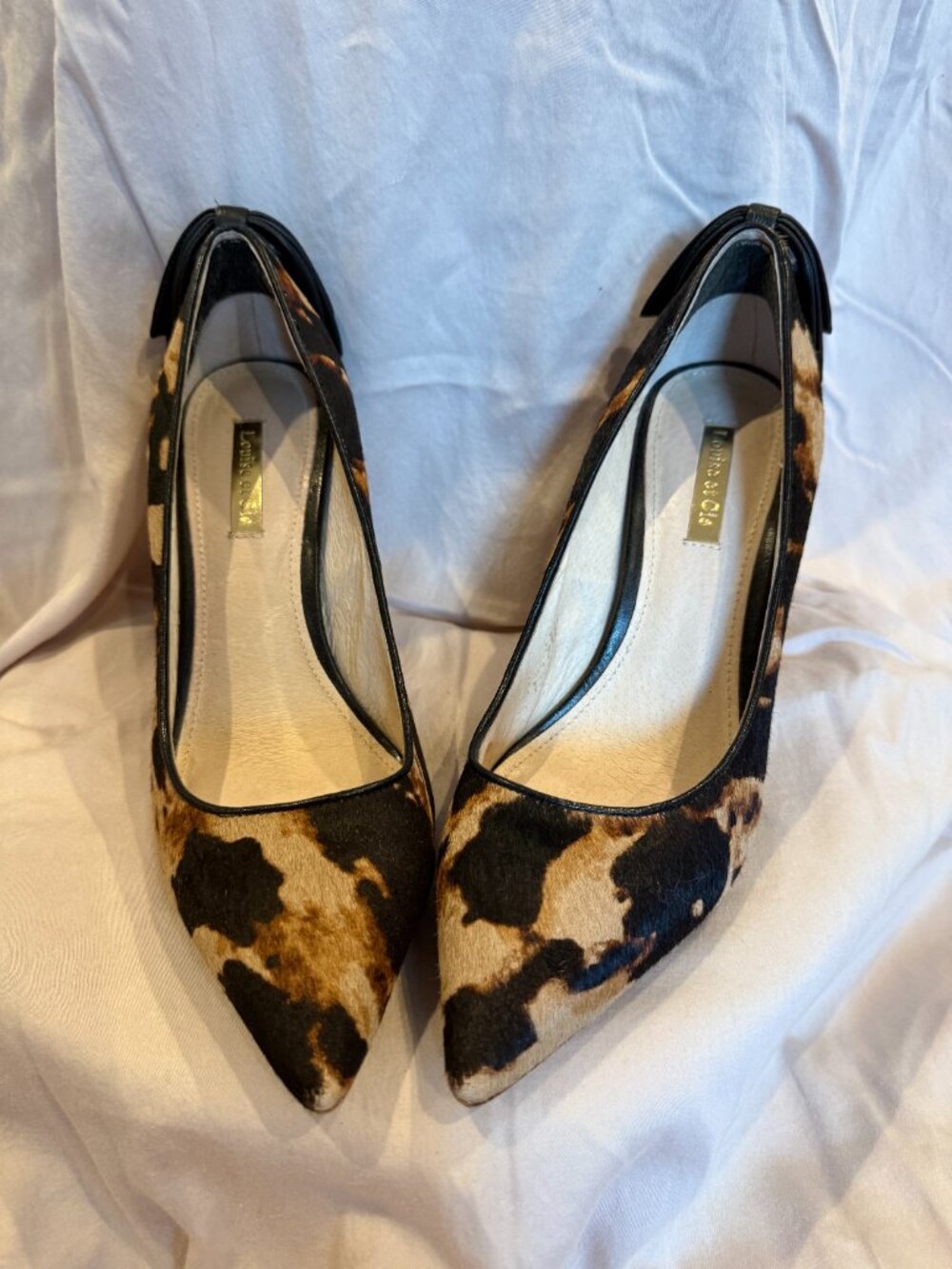 Louise Et Cie-Brown Black & Tan Animal Print Calf Hair Bow Heels. Size 7.5
